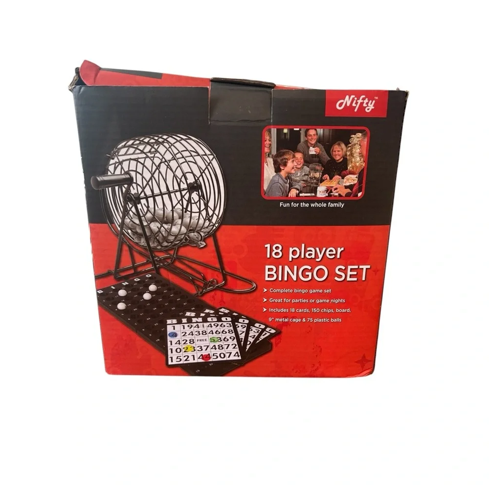 Nifty 18 Player Bingo Set Set Metal Cage Cards Board Tray NO CHIPS New Cards